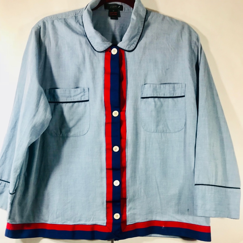 J. Crew cute blue blouse with red stripe